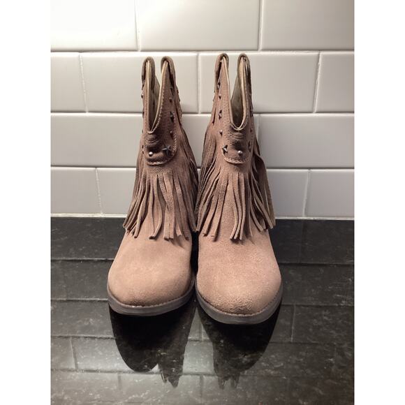 Very Volatile  Leather Deerwood Fringe Western Boots Taupe Brown 7.5 - Picture 2 of 10